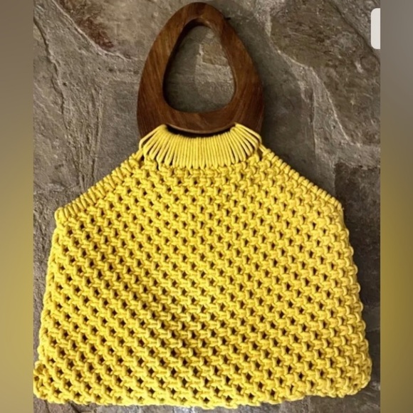 Urban Outfitters Handbags - NWT Yellow Urban Outfitters Large Wood Handle Macrame Tote Bag.